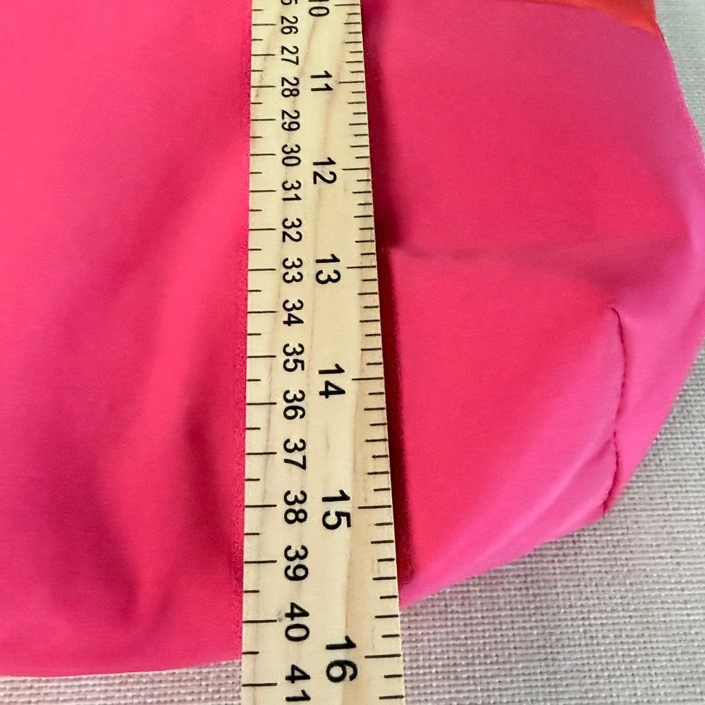 Lancome Paris Red Pink Colorblock Tote Bag Flamingo Lining Large Travel Shoulder